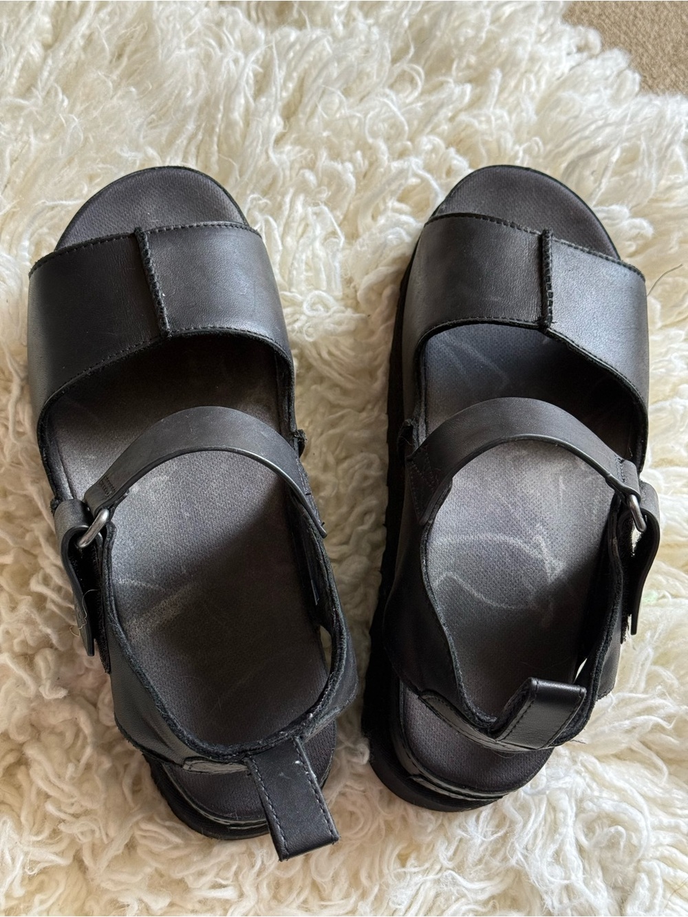 UGG Men's Black Leather Adjustable Slide Sandals